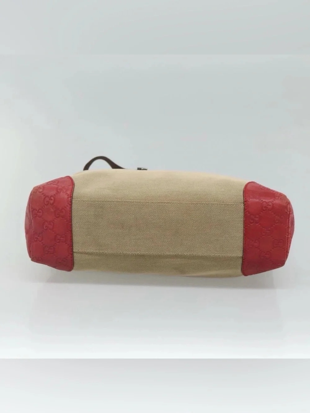 👜 GUCCI Beige Canvas Messenger Bag Red Leather Accents Authentic Guccissima
